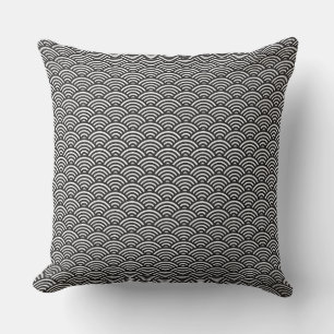 Coussin Motif de vague japonais de Seigaiha noir