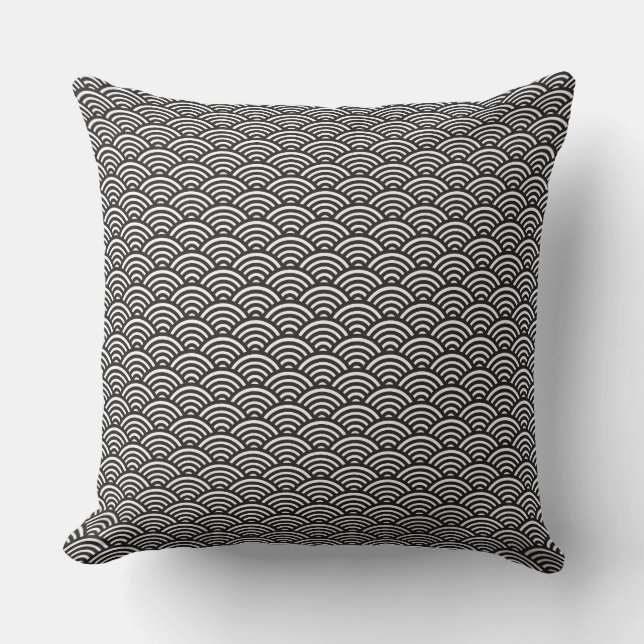 Coussin Motif de vague japonais de Seigaiha noir (Recto)