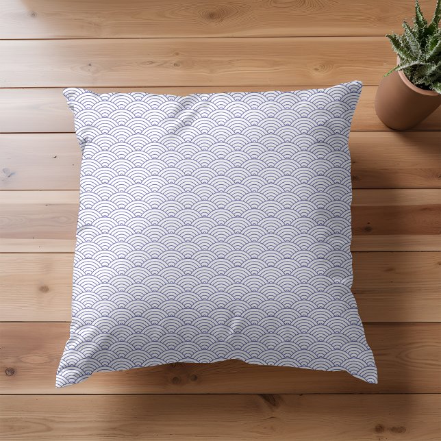 Coussin Motif de vague japonaise blanc moderne Pervenche (Créateur téléchargé)