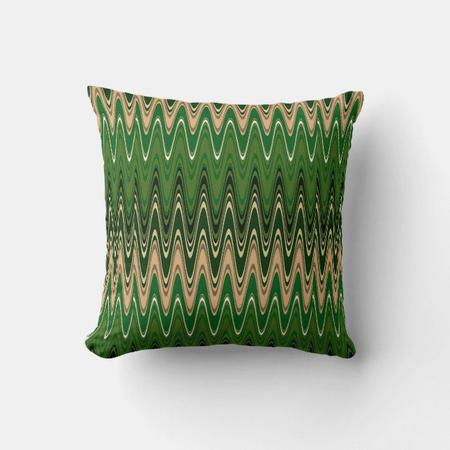 Coussin Motif de vague rétro vert et Brown (Recto)