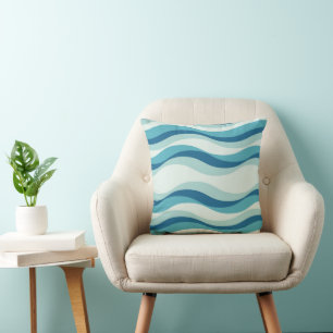 Coussin Motif de vagues nuances de bleu