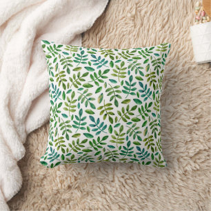 Coussin Motif de verdure aquarelle. Feuillage vert fleuri