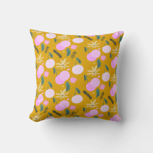 Coussin Motif de verdure florale cerise rose jaune   