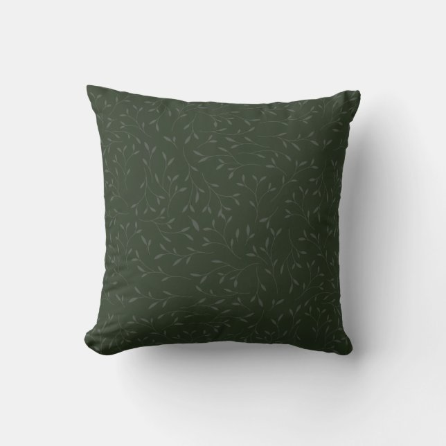 Coussin Motif de vigne botanique ton sur ton vert foncé (Recto)