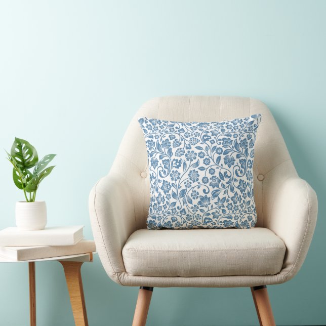 Coussin Motif de vignes florales bleues et blanches orné (Chaise)
