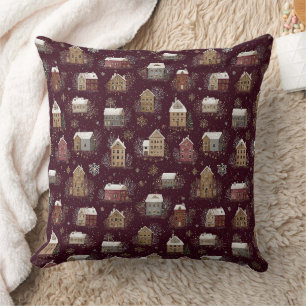 Coussin Motif de village d'hiver enneigé cosy (2)