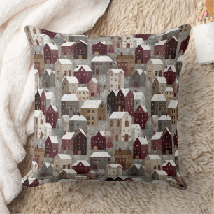 Coussin Motif de village d'hiver enneigé cosy (3)