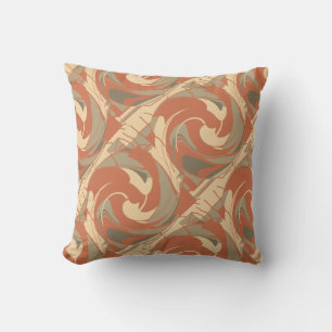 Coussin Motif de vrilles diagonales orange brûlé beige tau