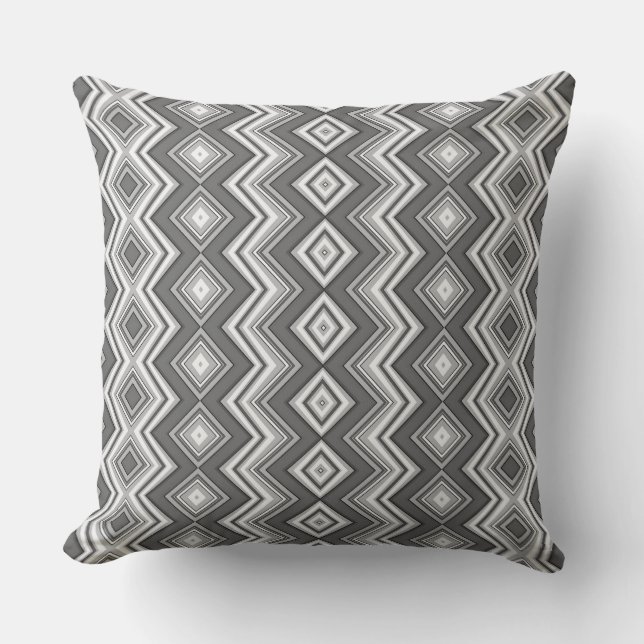 Coussin Motif de zig géométrique vertical noir et blanc (Recto)