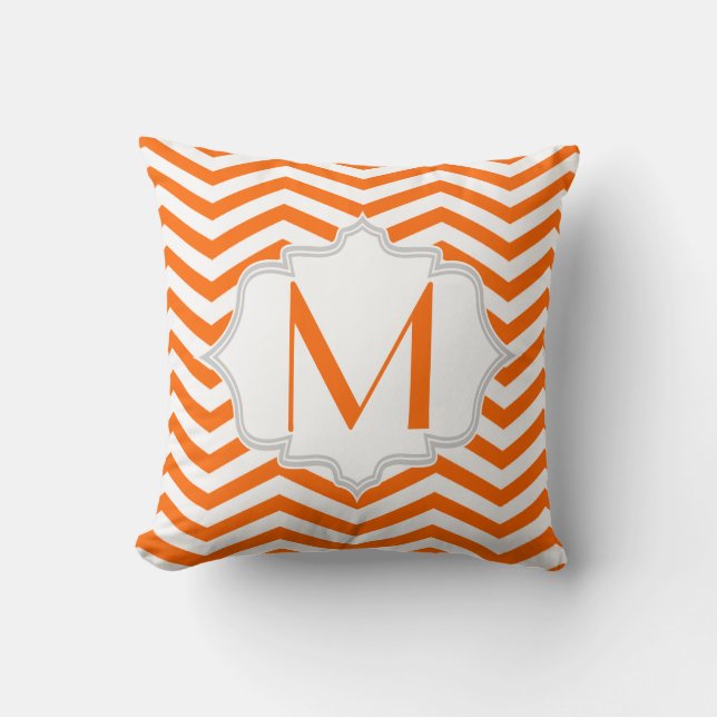 Coussin Motif de zigzag de chevron blanc orange (Recto)