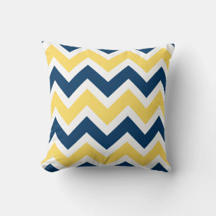 Coussin Motif de zigzag de Chevron de bleu marine et de