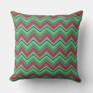 Coussin Motif de zigzag géométrique vert rouge