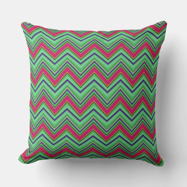 Coussin Motif de zigzag géométrique vert rouge (Recto)