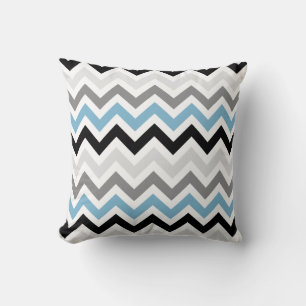 Coussin Motif de zigzag gris de Chevron de noir bleu de