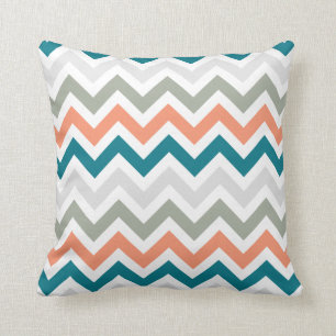 Coussin Motif de zigzag gris sage orange turquoise de
