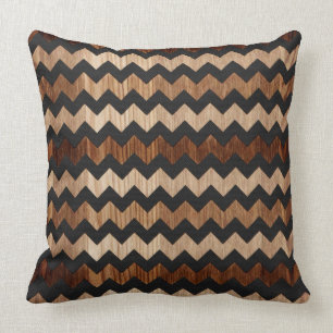 Coussin Motif de zigzag noir de cuir et en bois