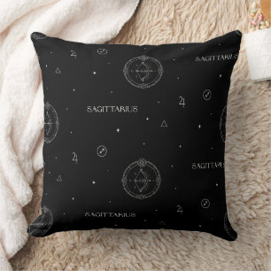 Coussin Motif de zodiaque Sagittaire en noir et blanc