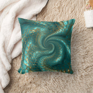 Coussin Motif d'écailles de sirène Aqua Pearlescent & Or 