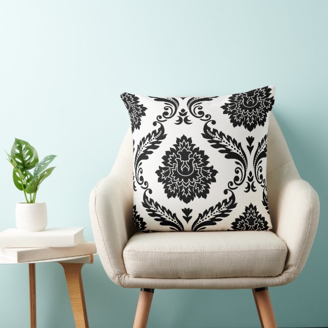 Coussin Motif décalé damassé Rococo noir sur blanc (Chaise)