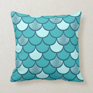Coussin Motif d'échelle de poissons de turquoise avec