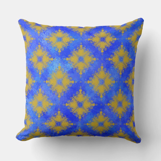 Coussin Motif d'éclatement des diamants jaunes et bleus (Recto)