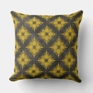 Coussin Motif d'éclatement du diamant jaune et noir