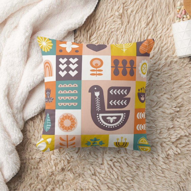 Coussin Motif décoratif avec oiseaux et éléments floraux (Couverture)