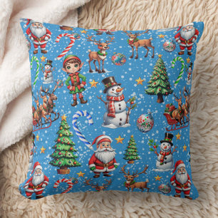 Coussin Motif décoratif de Noël sur fond bleu