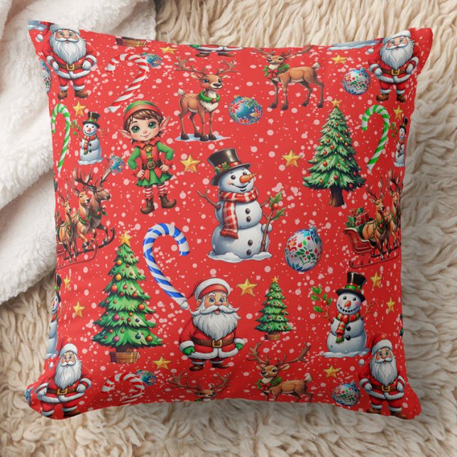 Coussin Motif décoratif de Noël sur fond rouge (Créateur téléchargé)