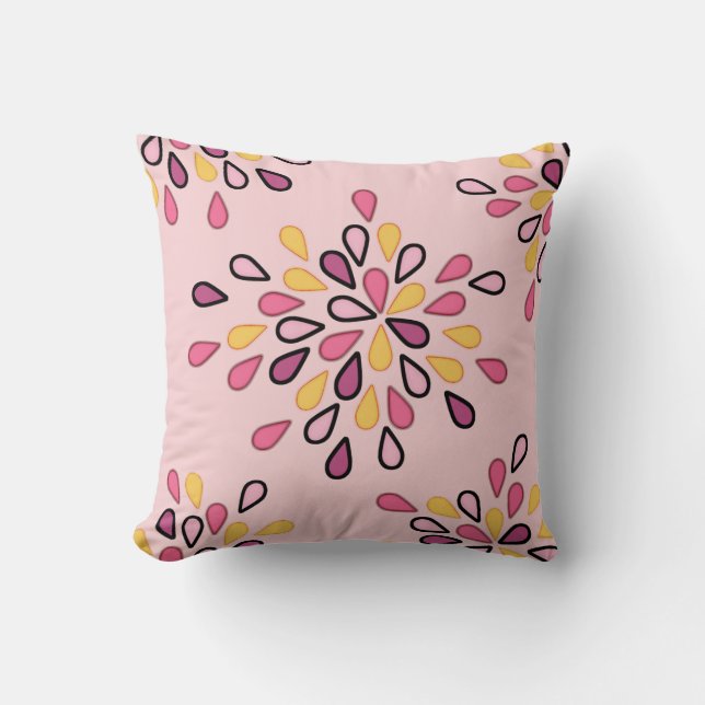 Coussin motif décoratif élégant rose et jaune (Recto)