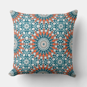Coussin Motif décoratif mandala corail sarcelle