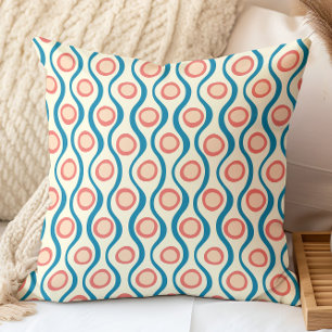 Coussin Motif Décoratif Rétro Jaune Bleu Abricot Corail