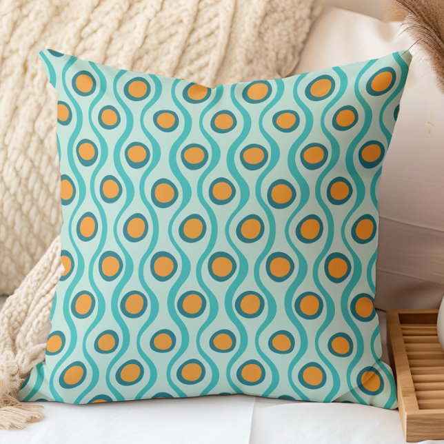 Coussin Motif décoratif rétro orange sarcelle aqua (Créateur téléchargé)