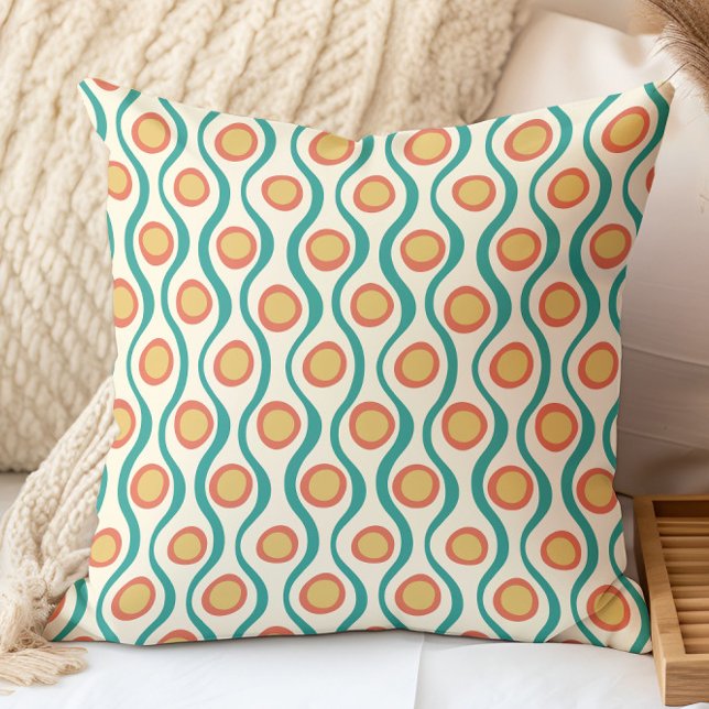 Coussin Motif décoratif rétro Turquoise orange jaune (Créateur téléchargé)