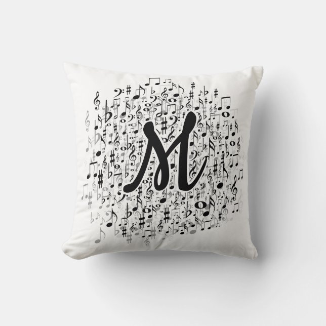 Coussin Motif décoré d'un monogramme élégant de notes (Recto)