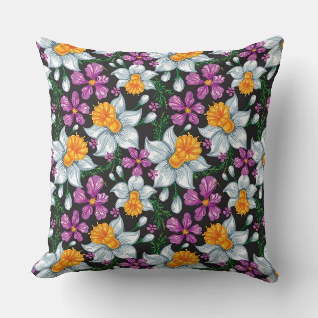 Coussin Motif d'élégance avec les fleurs 2 de narcisse (Recto)