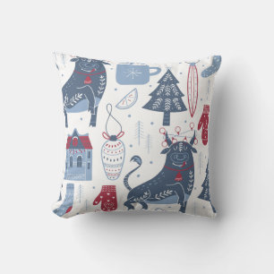 Coussin Motif d'éléments de Noël gris bleu