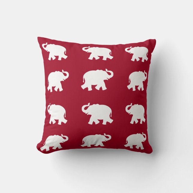 Coussin Motif d'éléphant blanc sur rouge bordeaux (Recto)