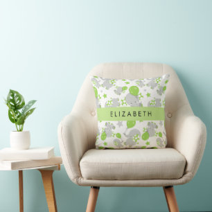 Coussin Motif D'Eléphants, Eléphants Mignons, Votre Nom