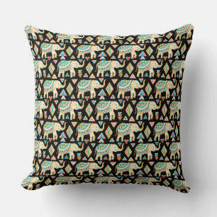 Coussin Motif d'éléphants indiens colorés