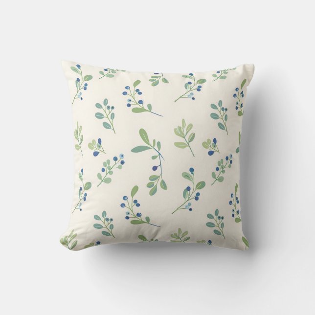 Coussin Motif délicat de myrtille et d'eucalyptus (Recto)