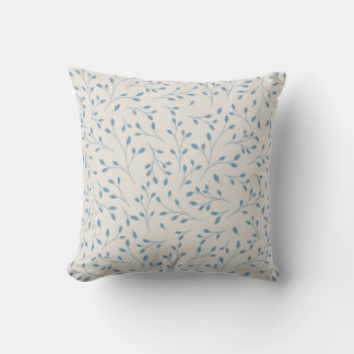Coussin Motif délicat de vigne botanique bleu clair et crè