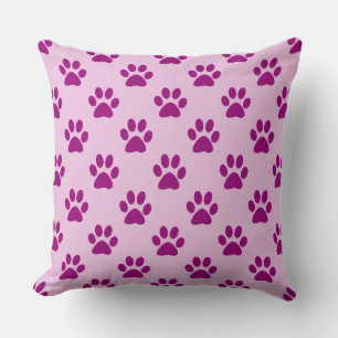 Coussin Motif d'empreinte de patte violette sur fond rose