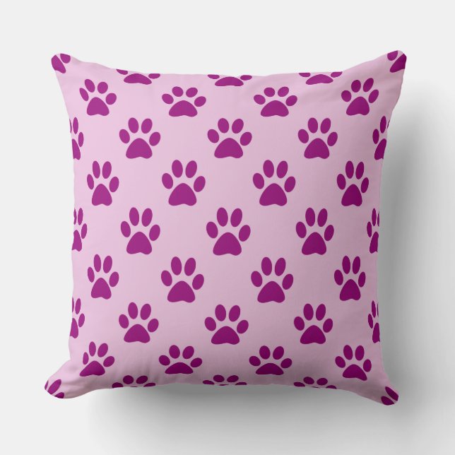 Coussin Motif d'empreinte de patte violette sur fond rose (Recto)