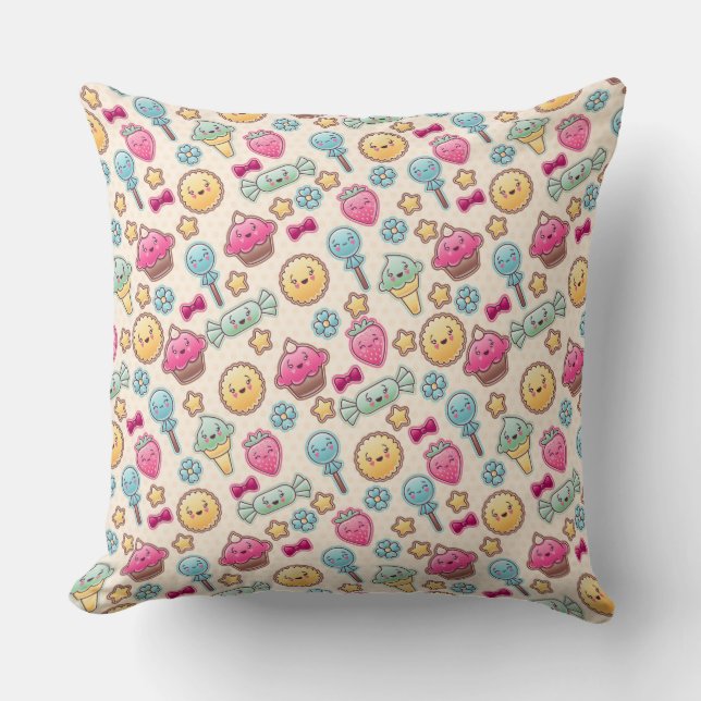 Coussin Motif d'enfant de Kawaii avec des griffonnages (Recto)