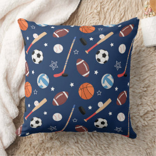 Coussin Motif d'équipement sportif pour enfants en bleu