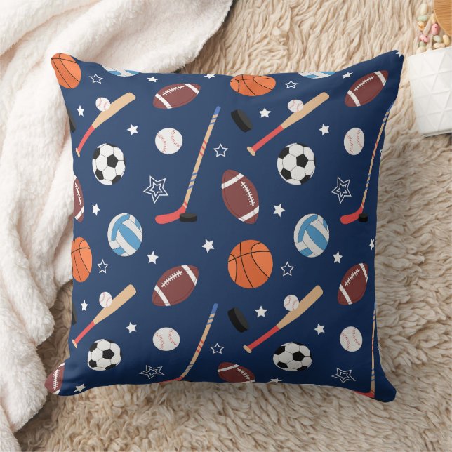 Coussin Motif d'équipement sportif pour enfants en bleu (Couverture)