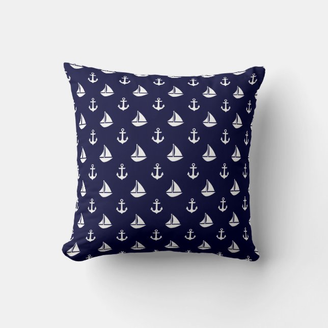 Coussin Motif des Ancres et des voiliers bleus de la Marin (Recto)