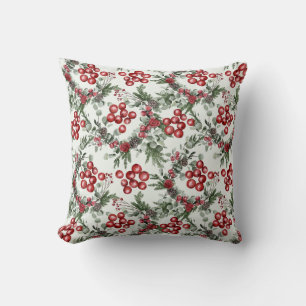 Coussin Motif des baies d'aquarelle Noël