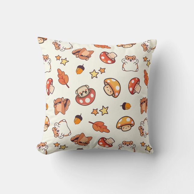Coussin Motif des boisés et des champignons de Kawaii (Recto)